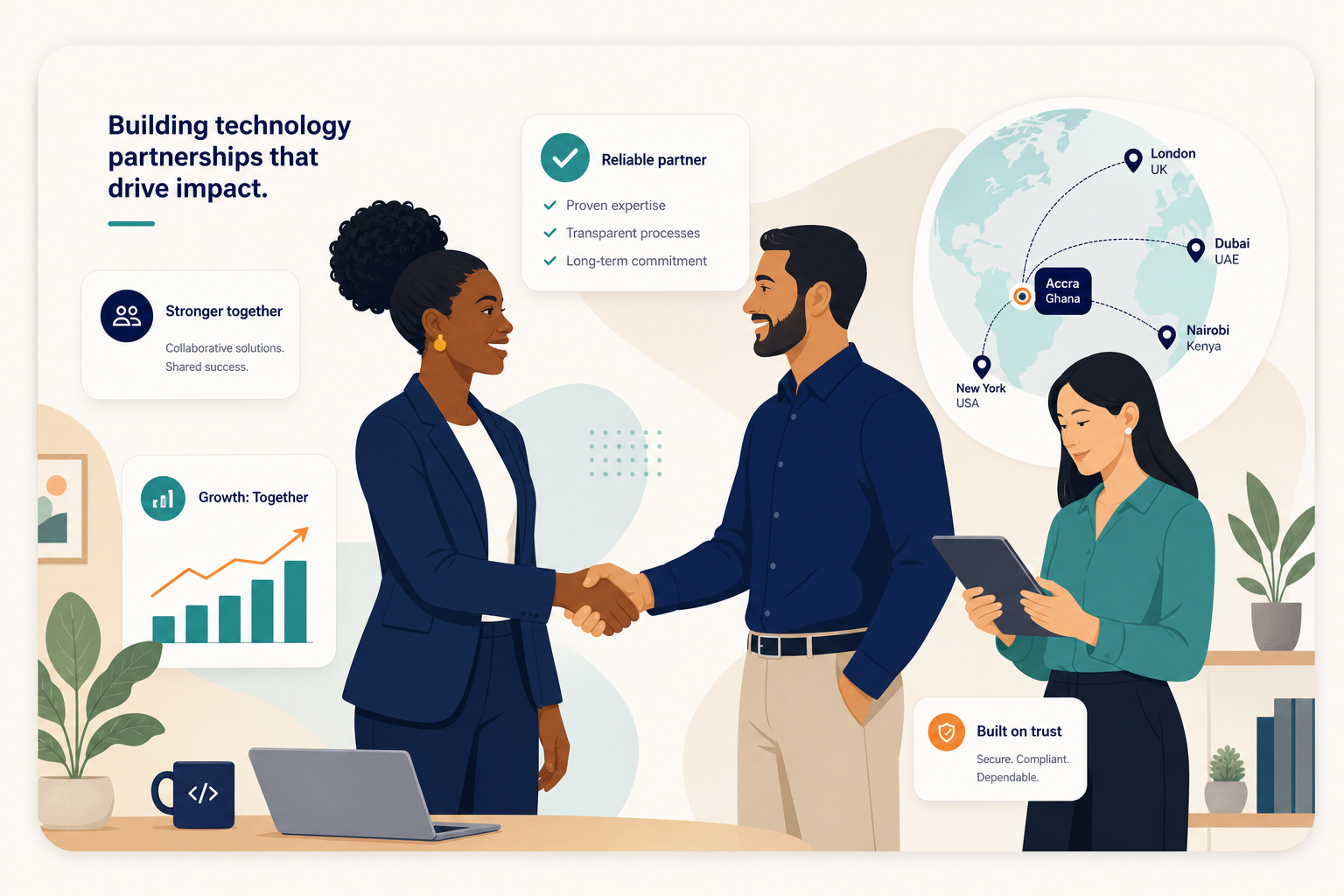 Illustration of Bluevels technology partnership and global collaboration